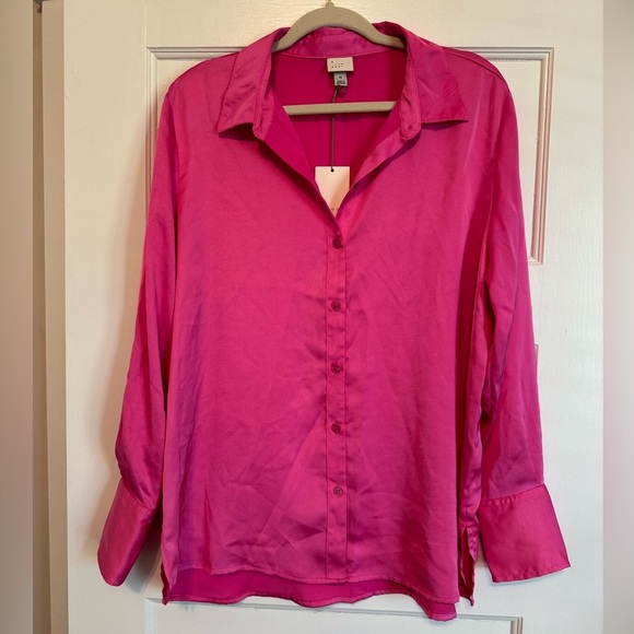 A New Day Pink Silky Button Down Shirt New With Tags Size Medium - Picture 1 of 3